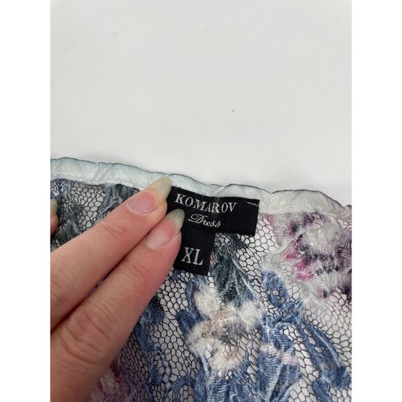 Komarov Dress XL Floral Crinkle Charmeuse Formal Fairy Ethereal Shark Bite Hem - Picture 4 of 8